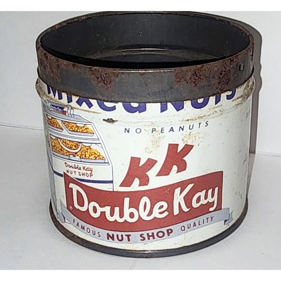 Vintage Original Double Kay Nut Shop Tin Great Graphics 3 Inch See Desc & Pic - Picture 12 of 12